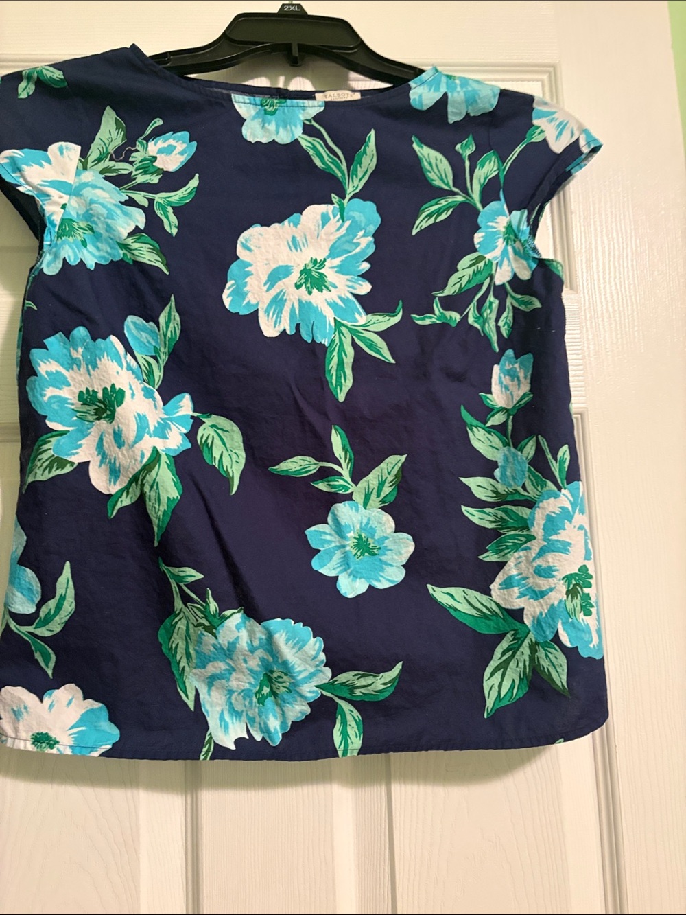 Talbots Navy Floral Cap Sleeve Blouse